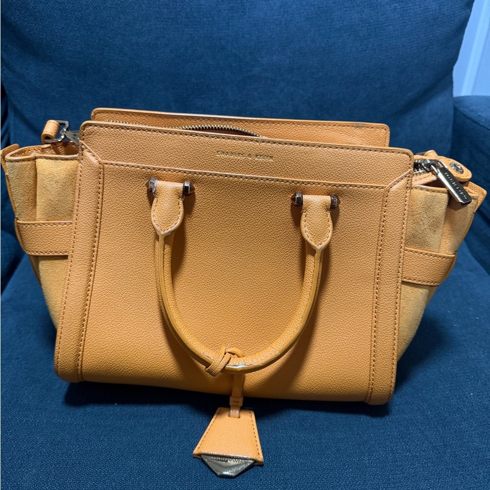 Charles & Keith Orange and Tan Satchel